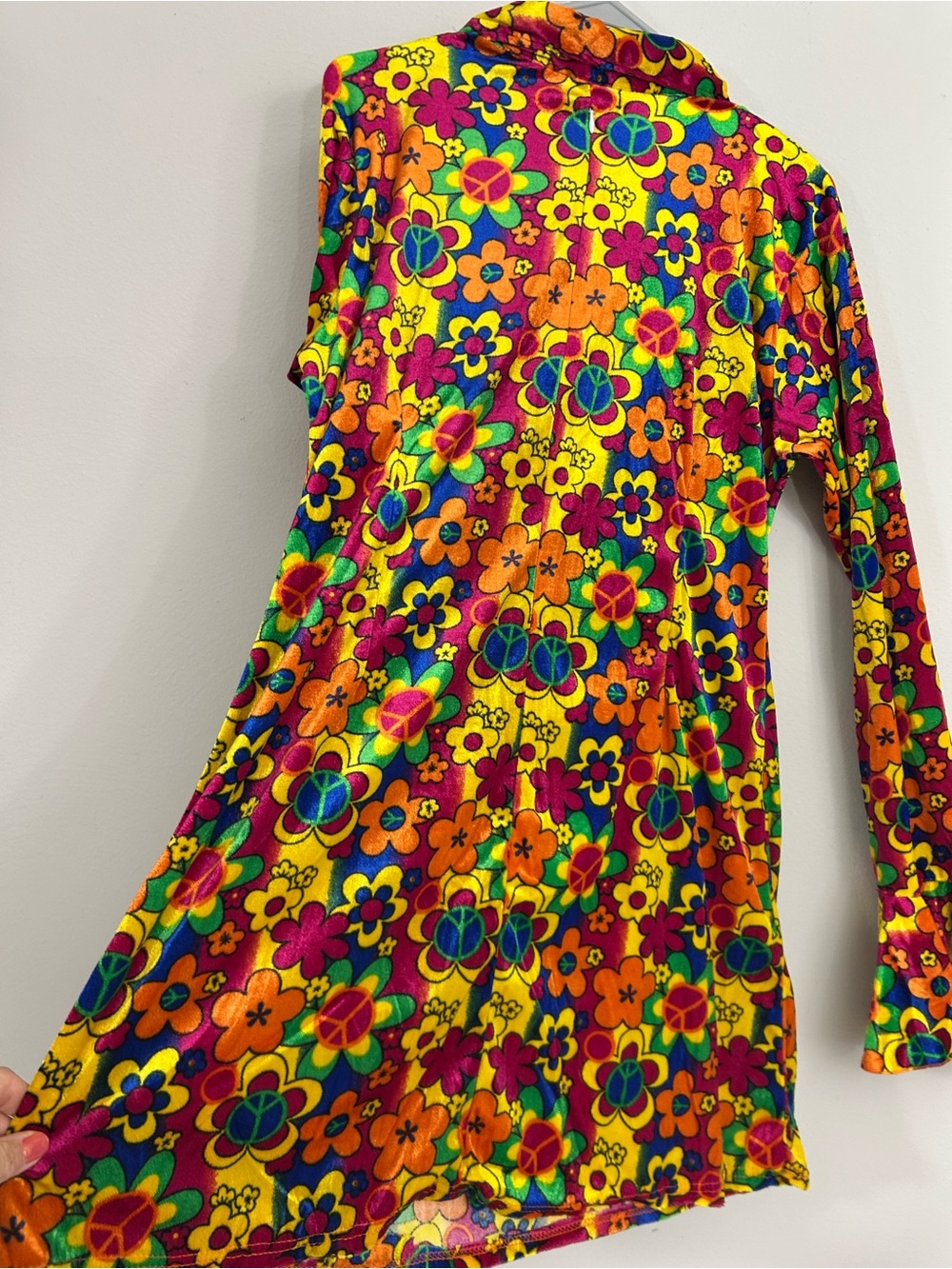 Flower Power Retro Floral Mini Dress Yellow Orange Pink Hippie Costume Sz 12-14 - Picture 10 of 10